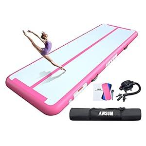 AWSUM Gymnastics Air Mat  Training Tumbling Mat 4/ 8 inches Thick Gymnastics Tracks with Electric Air Pump for Gym/ Cheerleading/ Water/ Yoga/ Home use (4*1*0.1M, Pink)