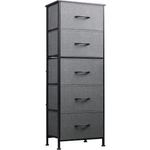 WLIVE Fabric Dresser, 5-Drawer Tall Dressers for Bedroom, Storage Dresser Organizer with Fabric Bins, Wood Top, Sturdy Steel Frame, Chest of Drawers for Closet, Hallway, Dark Grey