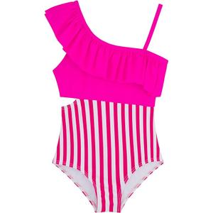 Girls One Piece Swimsuits Cutout Ruffle Bathing Suit Quick Dry Beach Swimwear with Adjustable Strap 13-14Y