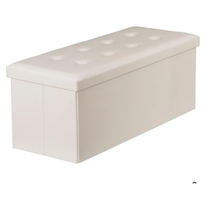 JupiterForce 43 Inches Folding Storage Ottoman Bench, Faux Leather Ottoman Footrest Bench with Storage&Padded Seat for Living Room, Bedroom, Entryway, Holds up to 660lbs, Beige