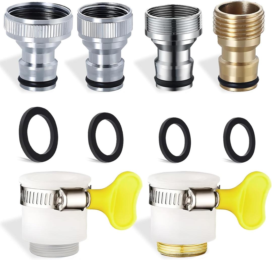 6 pcs Faucet Tap Quick Connector Kit, VEINARDYL 4 Washing Machine Quick Connector and 2 Universal Faucet Adapter, Thread Sink Faucet Adapter Connecting Garden Hose for Dishwasher Car Wash