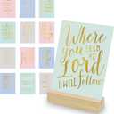 WORLD TRAVELER Eccolo Christian Art Desk Stand, Wooden Block Stand, 12 Gold Stamped Inspirational Cards