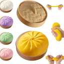 Dumpling Squishy,Giant Glitter Dumpling,Mystery Squishy Dumplings Box,Jumbo Squishy Toy with Steamer Box,Soft Squeeze Decompression Dough,Easter Basket Stuffers (Yellow)