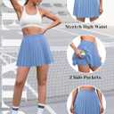 COPYLEAF Pleated Tennis Skirts for Women High Waisted Golf Skirt with Pockets Athletic Workout Casual Skorts (Blue, XXL)