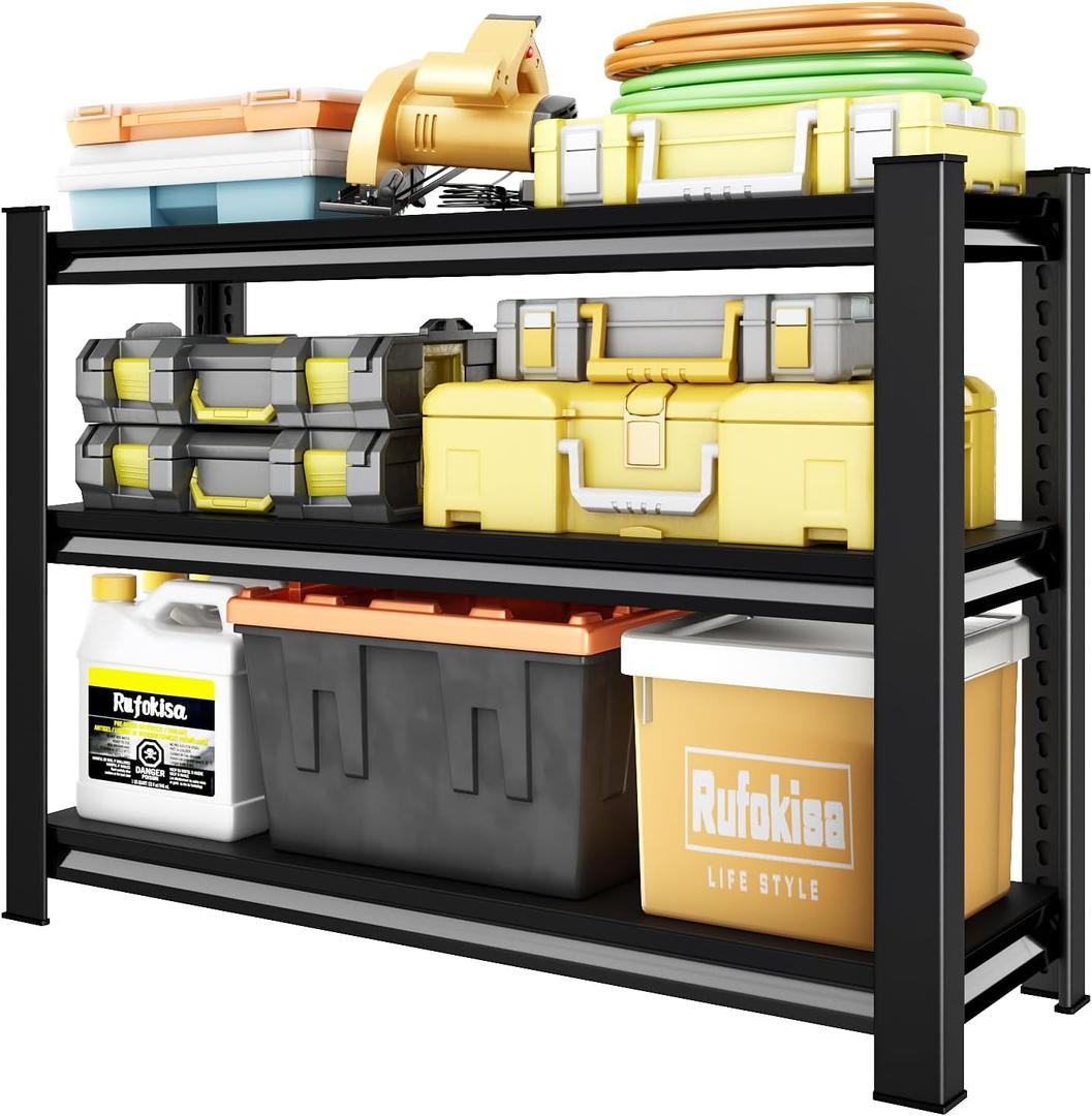 Rufokisa 40" W Garage Shelving Heavy Duty1500LBS Loads Adjustable Garage Storage Shelves,3-Tier Metal Storage Racks and Shelving Units, Utility Rack Shelves,40W x 18D x 36H,Black
