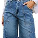 Flamingals Women's Bermuda Denim Shorts High Waisted Straight Leg Summer Trendy Jean Shorts Large