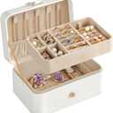 SONGMICS Jewelry Organizer Box, Travel Jewelry Case, 2-Layer Travel Case for Earrings, Necklaces, Bracelets - Portable Jewelry Storage with Large Capacity, Gift Idea, Cloud White UJBC166W01