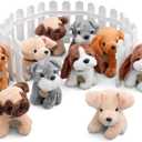 17 Pcs Adopt a Puppy Pet Party Favors Set with 10 Pcs 8 Inch Large Plush Stuffed Animals Dog and 7 White Plastic Garden Fence for Adopt a Pet Dog Theme Party Birthday Home Decor Gift