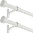 2 Pack Heavy Duty 1 Inch Diameter Single Curtain Rods 72-144” Adjustable Window Curtain Rod with Cylindrical Cap Finials, Wall Mount and Ceiling Mount, Matte White