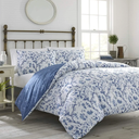 Laura Ashley Home - Twin Duvet Cover Set, Reversible Cotton Bedding with Matching Shams, Stylish Home Decor for All Seasons (Elise King Size  Blue, Twin)