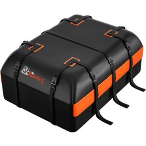 Car Rooftop Cargo Carrier Bag, 15 Cubic Feet Waterproof Heavy Duty 840D Car Roof Bag for All Vehicle with/Without Racks - Anti-Slip Mat, 6 Door Hooks, Storage Bag, 2 Extra Straps, Luggage Lock