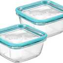 Bormioli Rocco Frigoverre Future Set Of 2 14.25 oz. Square Food Storage Container, Made From Durable Glass, Dishwasher Safe, Made In Italy, 2 Pack.