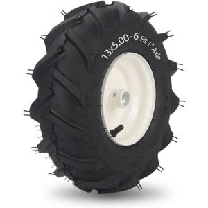 GICOOL 13x5.00-6" Tubeless Tiller Tire and Wheel, 1" Axle Size, 3-1/8" Centered Hub, 13x5-6 Agriculture Super Lug Tractor & Trencher Tire Replacement, 1 Pack