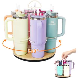 Water Bottle Organizer for Stanley 20/30/40oz, Rotating Stanley Cup Organizer Holder with Handle, Tumbler Holder Organizer, Stanley Cup Accessories, White