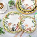 2 x 50Pcs Woodland Animal Paper Plate Forest Animals Disposable Plates 9 & 7 Inch Baby Shower Scalloped Dinner Dessert Plates for Birthday Supplies