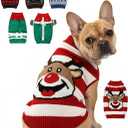 Dog Christmas Sweater, Soft Warm Pet Clothes Coat for Small Medium Large Dogs and Cats Boy Girl, Fall Cozy Holiday Turtleneck Knitting Collar Pullover Pup Outfit Costume for Thanksgiving New Year (Red White Strip), Size: Small