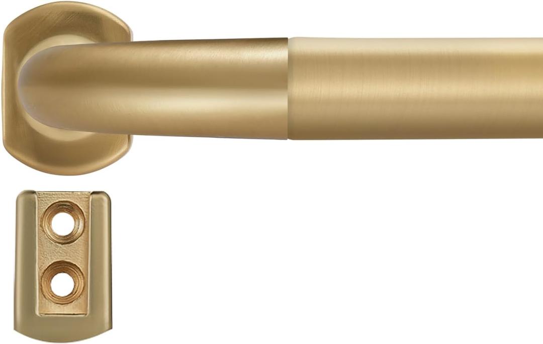 Splicing Room Darking Curtain Rods for Windows 28-53, 1inch Diameter Wrap Around Adjustable Drapery Blackout Curtain Rod, Warm Gold