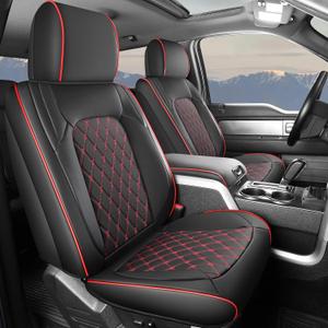 Umbrauto Seat Covers for Ford F150| Waterproof Faux Leather Pickup Truck Seatcovers for 2015-2024 Ford F150 SuperCrew/ 2017-2024 F250 F350 F450 Super Duty Crew Cab XL XLT Lariat King Ranch Platinum (Full Set, Red)