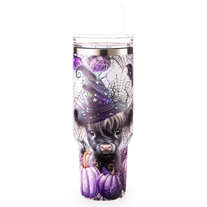 40oz Skull Flower Tumbler With Lid and Straw, 40oz Tumbler Wrap, Stainless Steel Insulated Tumbler for Water, Iced Tea or Coffee (Purple Pumpkin Bat)