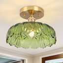 Flush Mount Ceiling Light,Green Hallway Lights Fixture Ceiling,9.4" Flower Light E26 Vintage Light Fixtures for Porch Corridor Bedroom