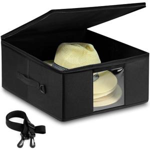 Teraves Large Cowboy Hat Storage Box, All Around Hardboard Support, Crush-Proof, Dust-Proof, Wide Brims Hat Travel Case with Shoulder Strap Carrying Handle and Trolley Sleeve, Black