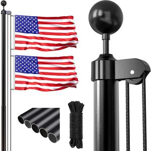 iElyiEsy Flag Poles for Outside House, 25FT Flagpole high hardnees Aluminum Sectional Flag Pole Kit with 3x5 American Flag & Black Ball Topper for Yard House Ground Residential Commercial (Black)
