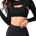 SweatyRocks Women's Ultrashort Cutout Workout Crop Top Exercise Long Sleeve Tee Shirt (Medium, Black)