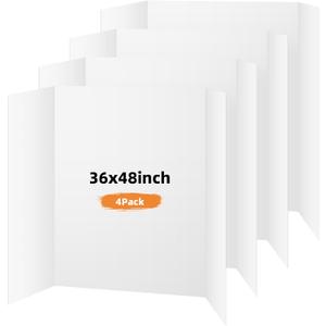 Pack of 4 Trifold Poster Board, 36x48 Inches White Presentation Board, Portable Display Board for Science Fair, School DIY Project and Business Exhibitions Pack of 4 Trifold Poster Board, 36x48 Inches White Presentation Board, Portable Display Board for Science Fair, School DIY Project and Business Exhibitions