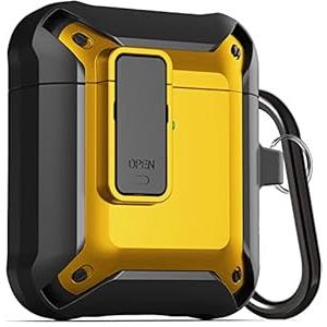Wonjury Upgraded Armor [Secure Lock] Airpod Case, Shockproof AirPods Cover Cool Case Designed for Apple AirPod 2&1 Wireless Cases for Men Women (Black/ Yellow)