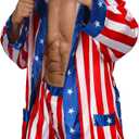 NIHONCOS Mens Boxing Costume Satin American Flag Robe with Hood Shorts Belt Cape Halloween Cosplay Outfit