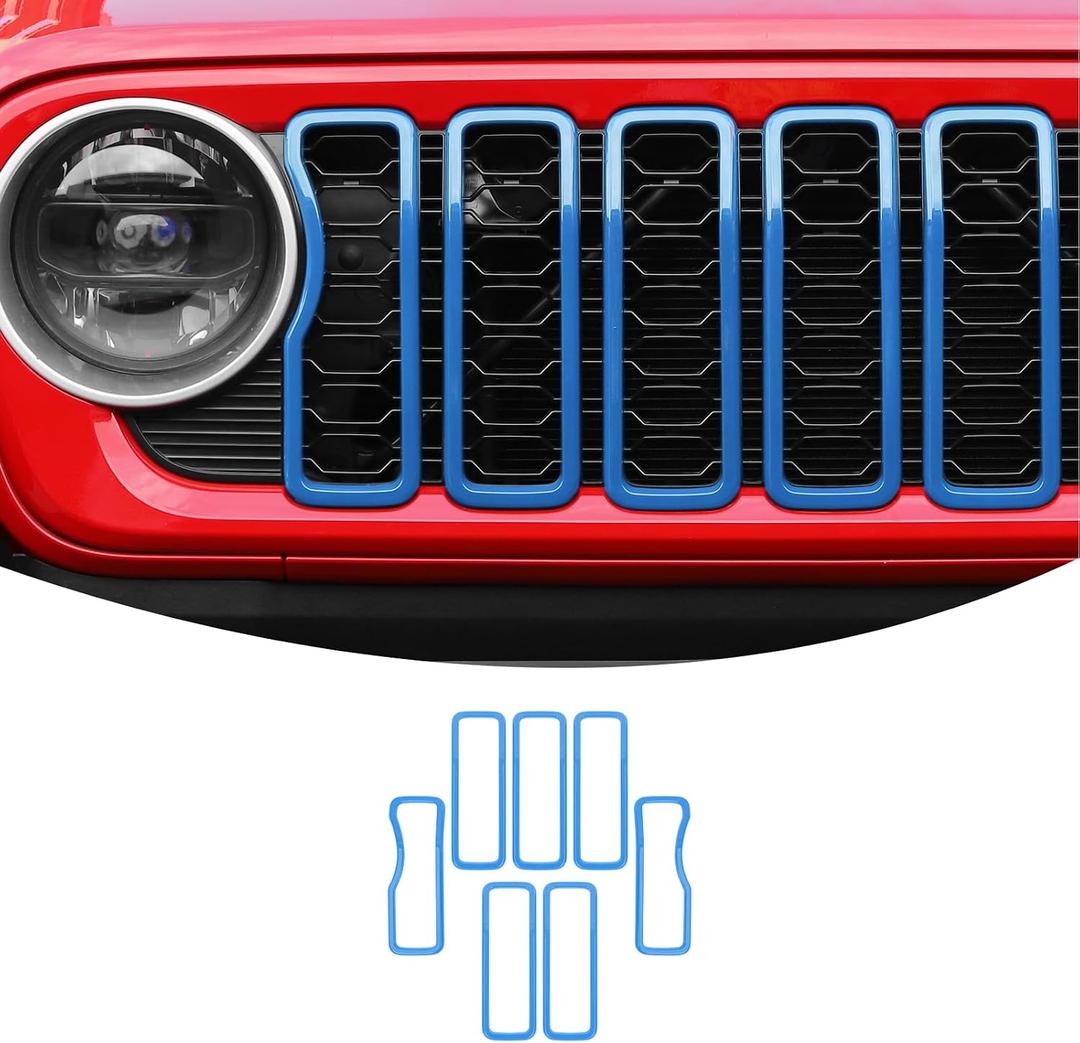 Linskip for 2024-2025 Jeep Wrangler JL 4XE & Gladiator JT Grille Inserts, Meshless Grille Bezel Covers for Jeep Wrangler Sport Rubicon Sahara Willys Mojave Rubicon, Exterior Accessories(Light Blue)