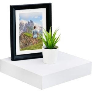 WELLAND 9 1/4 inch White Mission Floating Shelves for Wall, Bathroom Wall Mount Shelves, Wood Modern Display Shelves, Book Shelves,for Bedroom,Living Room and Kitchen