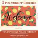 2 Pcs Cute Lemon Decorative Doormat Hello Summer Welcome Mat Lemon Floor Mats Summer Non Slip Door Rugs for Outdoor Indoor Porch Entryway Kitchen Decor 18 x 30 Inch