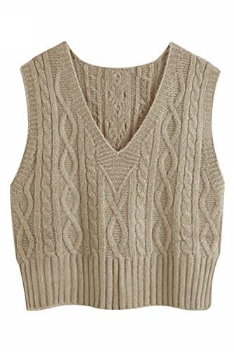 Aoysky Sweater Vest Women's V-Neck Sweater Tank Tops Pullover Cable Knit Vest Solid Color Sleeveless Loose Fit Sweater Top M