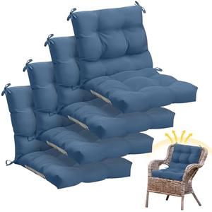 Marsui 4 Pcs Outdoor Indoor High Back Chair Cushions Patio Furniture Tufted Pillow with Ties Water-Resistant Replacement Outdoor Rocking Chair Cushions, 42 x 21 Inches (Blue Gray,Solid Color)