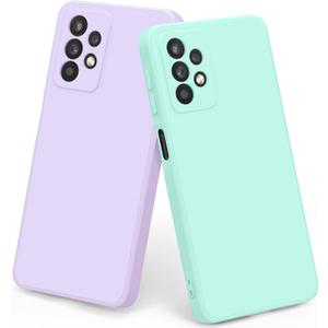 Vanjua [2 Pack] for Samsung Galaxy A32 5G Case, Stylish Liquid Silicone Slim Full-Body Protective Cover for Samsung Galaxy A32 5G 6.5 Inch Phone Case (Light Cyan+Violet)