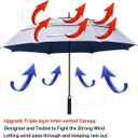 Golf Umbrella Windproof Stick Umbrella Triple-layer Inter-vented Canopy Vented Auto Open 62 Inch