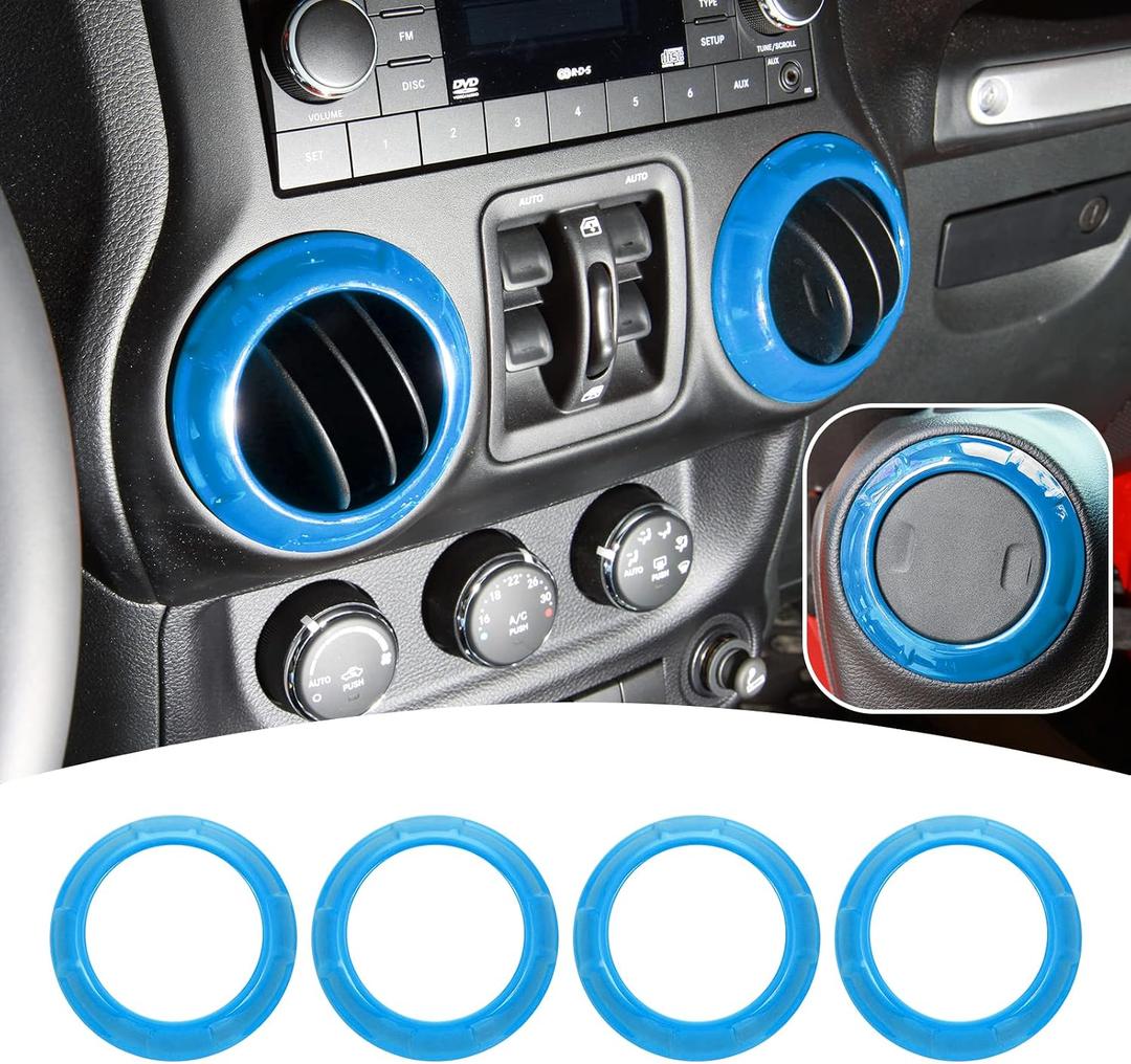 JeCar 4PCS Center Console Dash Air Conditioner Vent Cover Trim Interior Accessories Fit for Jeep Wrangler JK JKU 2011-2018 (Light Blue)