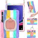 BRAECN Case for 12.4 Inch Samsung Tablet S9 FE+ Plus/ S9+ Plus/ S8+/ S7 FE/ S7+ SM-X610/810 2023, Rugged Silicone Case with S Pen Holder, Handle Grip, Kickstand,Shoulder Strap, Colorful Pink