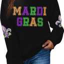 FAYALEQ Graphic Sweatshirt for Women Crewneck Carnival Pullover Casual Sequin Print Long Sleeve Top (XX-Large, Black)