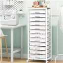 SYKIARIOL Rolling Cart with Drawers,12 Drawer Rolling Cart,Rolling storage cart with drawers,White Rolling Drawer Cart,Teacher Rolling Cart for Classroom Storage,Craft Cart with Wooden Tabletop