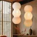 2 Pack Paper Hanging Lamp Shades, 27 Inch White Foldable Pendant Lamp Shades, 3 Tier Handmade Rice Paper Lantern Lampshades Only,for Japandi Boho Minimalist Living Room Bedroom Dining Room Kids Room