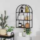 Arched Foldable Metal & Wood Wall Shelf – 3 Tier Freestanding Floating Ledge Shelves Window Design Storage Rack for Home Décor, Single-sided Framed