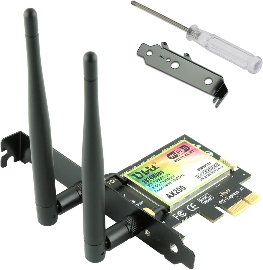 Ubit Gigabit PCIe WiFi 6 Bluetooth 5.2 Card, 802.11 AX Superspeed 2974Mbps, PCIe Wireless Dual-Band （5GHz, 2.4GHz） Network Card, MU-MIMO, OFDMA, Ultra-Low Latency, PCI-E WiFi 6 Adapter for PC