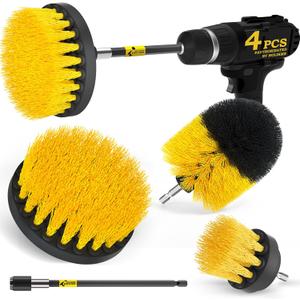 Holikme 4 Pack Drill Brush Attachments Set, Power Scrubber with Extend Long AttachmentCleaning Supplies for Bathtub, Shower, Grout, Tile(Yellow)