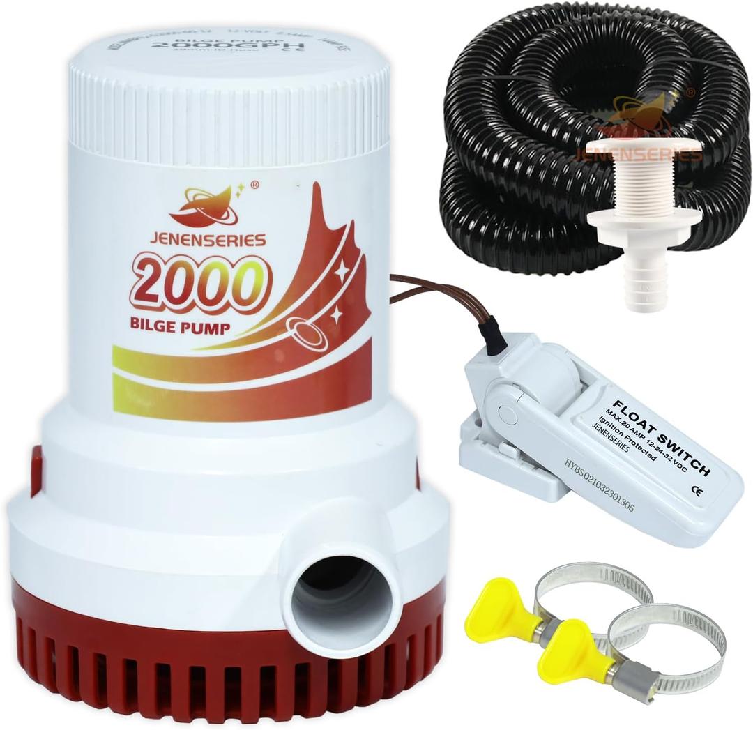 Submersible Boat 2000GPH Bilge Water Pump 12v DC water pump with float switch suitable for ferry, yacht, marine and garden drainage system (2000GPH)