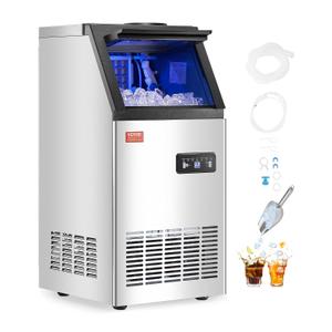 VEVOR Commercial Ice Maker Machine with 2 Water Inlets, 80lbs/24H Ice Maker Machine with 28lbs Storage Capacity, 36 Ice Cubes in 15 Minutes, LED Digital Display Self-Cleaning for Bar Office Restaurant (Silver)