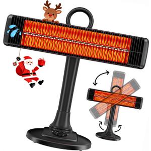 Outdoor Electric Patio Heater, 500W / 1000W Infrared Heater with Carbon Fiber Heating 90° Rotatable 50° Oscillation Portable Floor Heater for Patio, Porch, Garage and Workshop, Black