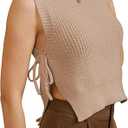 MakeMeChic Women's Tie Side Sweater Vest Tops Split Hem Knitted Sleeveless Crew Neck Tank Fall Top Khaki X-Small