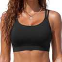 Women Sports Bra Bikini Top - Scoop Neck Criss Cross Back Swim Top Spaghetti Straps Bathing Suit Top Only 2025 (Black, L)